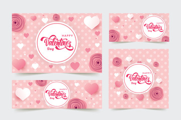 Set of Valentine's day Banner, Valentine day banner, Love Sweet Pink Background Pack, Valentine Promotion Illustration Bundle with pattern, Valentine's Pattern. Vector