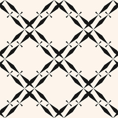 Vektor abstrakte geometrische nahtlose Muster. Elegante Schwarz-Weiß-Textur mit Mesh, Netz, Gitter, Gitter, Rauten, Rauten. Einfacher monochromer grafischer Hintergrund. Wiederholtes Gestaltungselement