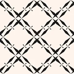 Gordijnen Vector abstracte geometrische naadloze patroon. Elegante zwart-witte textuur met gaas, net, rooster, raster, diamantvormen, ruiten. Eenvoudige zwart-wit grafische achtergrond. Herhaald ontwerpelement © Olgastocker