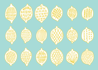 Set with vector abstract lemons. Drawn vector illustration.