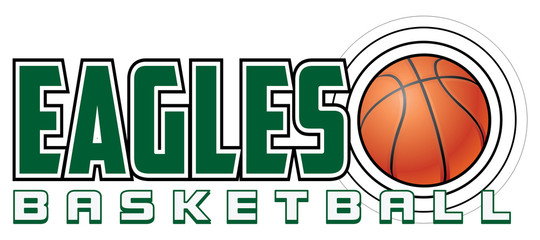 Eagles Basketball Design is a sports design template that includes graphic text and a flying ball. Great for advertising and promotion such as t-shirts for teams or schools.