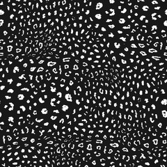 Dark leopard print pattern. Black and white vector seamless background. Animal skin texture of jaguar, leopard, cheetah, panther. Monochrome pattern with small spots. Repeat design for textile, fabric