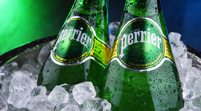 Bottles of Perrier mineral water