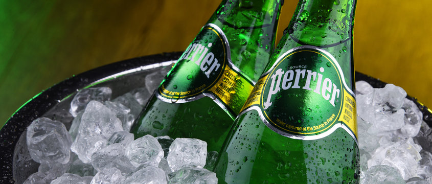 Bottles of Perrier mineral water