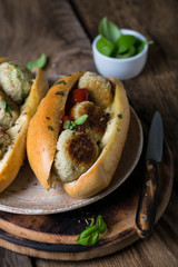 Vegetarian meat balls sandwich on the table