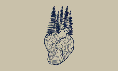stylized cut of a tree anatomical heart. logo of the ecological concept. save the forest. protect nature. also use for business wood products