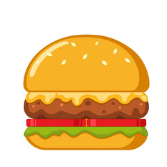 Burger Vector Illustration. Classic cheeseburger isolated on white background.