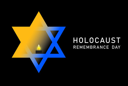 Holocaust Remembrance Day. January 27. Vector illustration. Blue Star of David, Yellow Star of David. Holocaust Remembrance Day symbol. Yellow badge, Jewish star,  World War II Remembrance Day