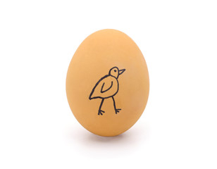 An egg with a painted bird.