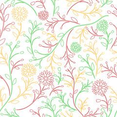 Nature seamless background with flowers and leaves of illustration