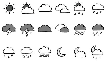 Hand drawn weather icon set (black and white)