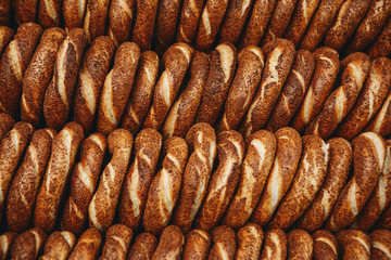 Closeup of traditional turkish food - simit bagels