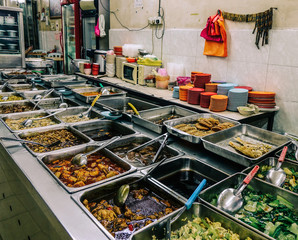 Food trays at cheap restaurant