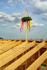 Wreath with Colorful Ribbons, Symbol of the Topping Out Ceremony on the Roof Framework, Germany