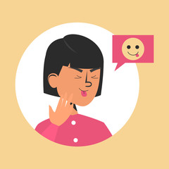 Cute girl shows tongue vector isolated. Yellow funny emoji