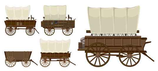 Wild west wagon isolated cartoon icon.Vector illustration set western of old carriage on white background .Vector cartoon set icon wild west wagon. - obrazy, fototapety, plakaty