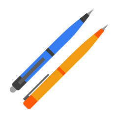 Pen vector isolated. Two pens, blue and orange, office supplies