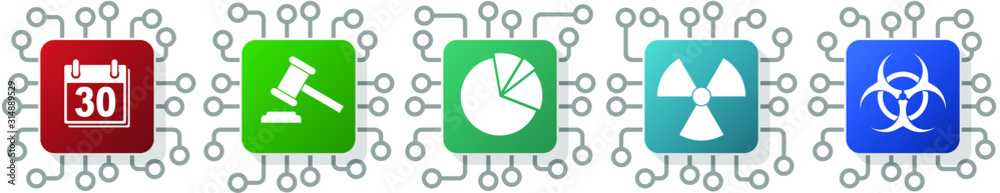 Aufkleber set of data, auction, graph and radioactive icons for webdesign and mobile applications, cpu, chip c