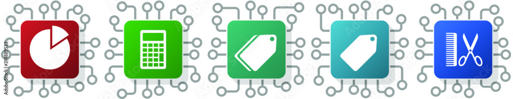 Aufkleber Set of data, calculator, label and graph icons for webdesign and mobile applications, cpu, chip concept vector illustration