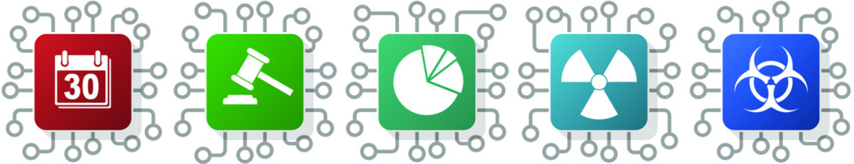 Set of data, auction, graph and radioactive icons for webdesign and mobile applications, cpu, chip concept vector illustration