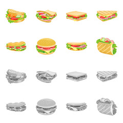 Vector design of dinner and cuisine logo. Set of dinner and breakfast stock symbol for web.