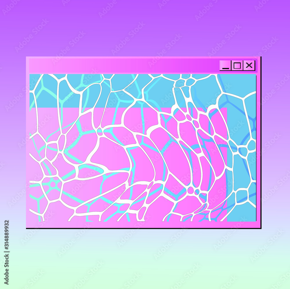 Poster Vaporwave style collage with open console window and swimming pool image in it. Retrofuturistic surreal style vector illustration.