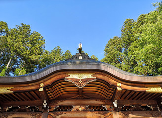 Timber roof of the Sakurayama Hachimangu shrine, the oldest shrine in Takayama, in traditional shinto design