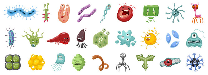 Bacteria of virus vector cartoon set icon.Vector illustration infection germ on white background.Isolated set icon bacteria of virus. - obrazy, fototapety, plakaty