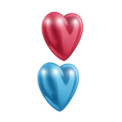 Red 3d hearts of pink and blue colors Valentines Day love symbol, happy celebration romantic greeting decoration realistic heart isoleted on white background vector illustration