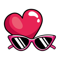 sunglasses with heart pop art style icon vector illustration design