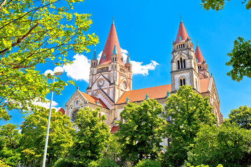 Vienna. Franz von Assisi church in green landscape of Vienna view