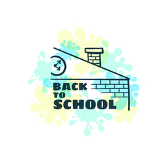 Back to school. Lettering with drawing on white background with bright blotches of paint. Vector illustration