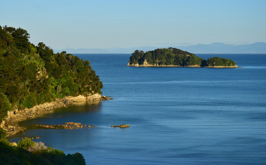 The Abel Tasman National Park in the evening sun. New Zealand, South Island.