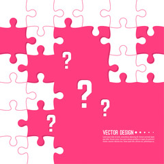 Vector abstract background with unfinished jigsaw puzzle pieces. Question mark and symbol. Problem solving concept.