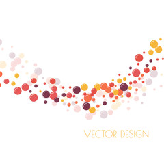 Multicolored curve wave of circles. Randomly scattered colored bubbles. Childish vibrant round dots on white background for decoration. Vector illustration.