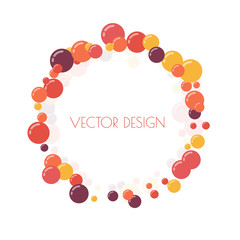Multicolored round banner, frame of circles. Randomly scattered colored bubbles. Childish vibrant round dots on white background for decoration. Vector illustration.