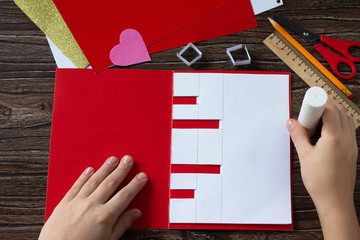 The child makes a birthday card. Step 8. Children's art project crafts for children. Craft for...