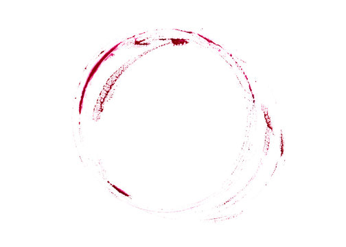 Round marks from a wine glass. Circles from a glass of wine. Round traces of red wine isolate on a white background.
