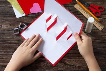 The child makes a birthday card. Step 9. Children's art project crafts for children. Craft for...