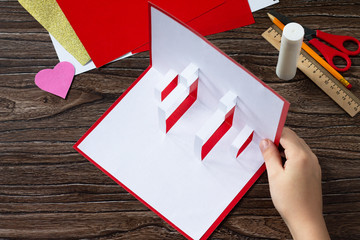 The child makes a birthday card. Step 11. Children's art project crafts for children. Craft for...