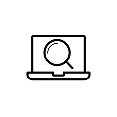 Laptop search line icon. linear style sign for mobile concept and web design. Laptop screen with magnifier outline vector icon. Symbol, logo illustration. Vector graphics