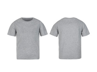 Grey kids t-shirt front and back mock-up isolated on white background with clipping path.