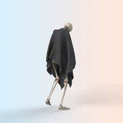 3D Illustration of a Sad skeleton on a color background