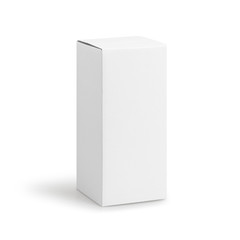 White box product tall shape packaging in front view isolated on white background with clipping path.
