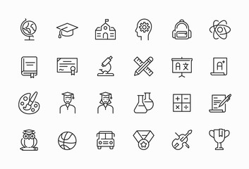 Education related minimal thin line icon set. Editable stroke symbol. 