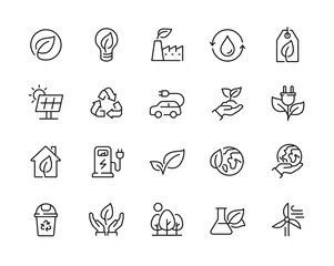 Poster Eco friendly related thin line icon set in minimal style. Linear ecology icons. Environmental sustainability simple symbol. Editable stroke  © Panuwat