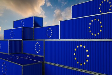 3D illustration Container with flag of European Union