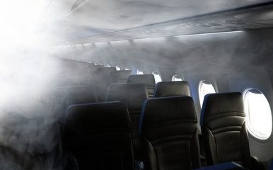fire and smoke in the aircraft cabin - 314894793