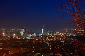 Night photo of city with buildings. Brno - Czech Republic - Europe.