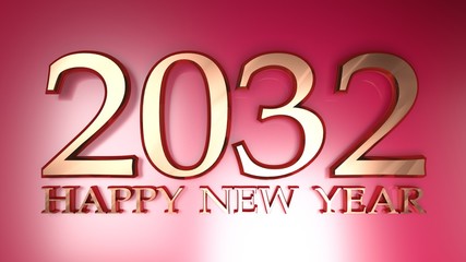 2032 Happy New Year copper write on red background - 3D rendering illustration